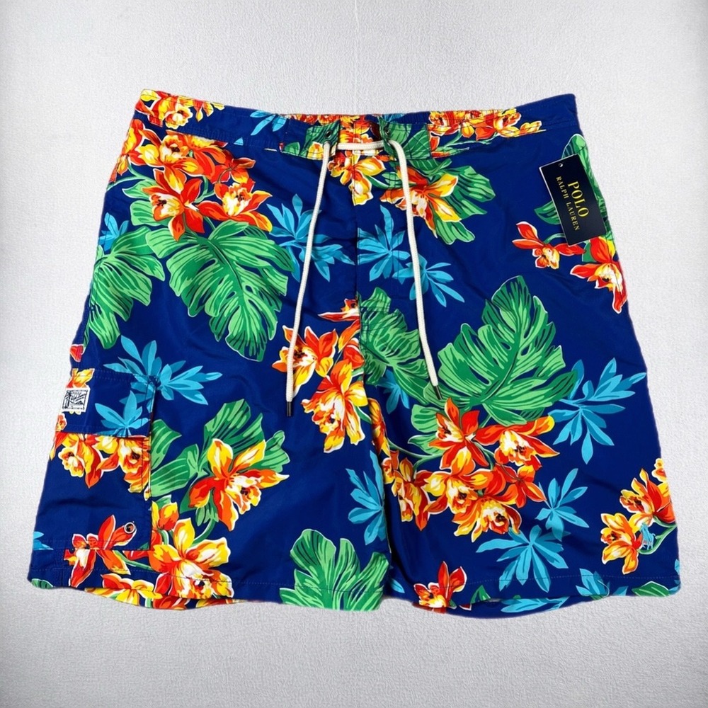 Polo Ralph Lauren Swim Trunks Mens 2XL Blue Floral Tropical Mesh Lined NWT